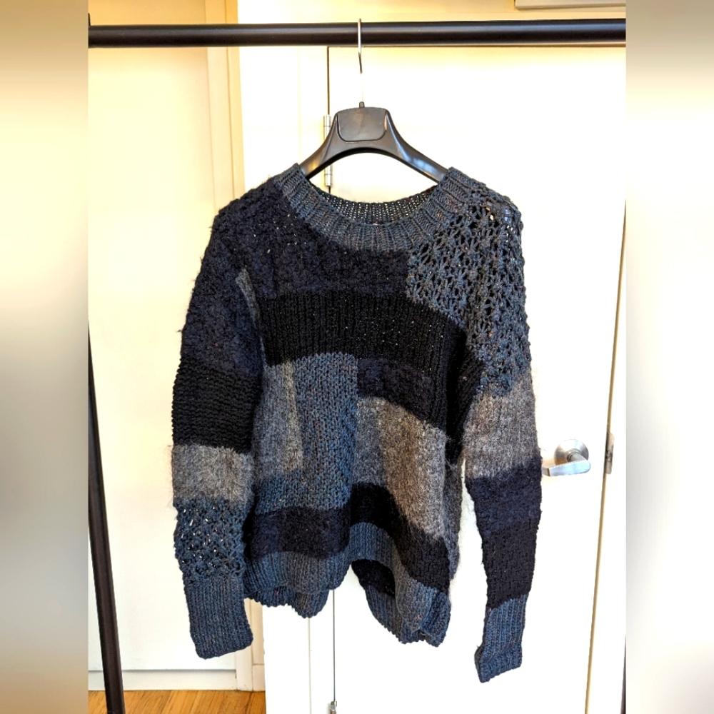 Rebecca Taylor gray patchwork knit sweater size Small